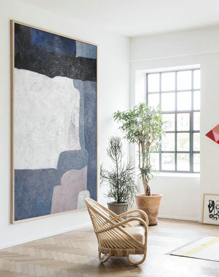 Large Modern Abstract Painting,Vertical Palette Knife Contemporary Art,Modern Paintings,Blue,White,Dark Blue,Violet.etc